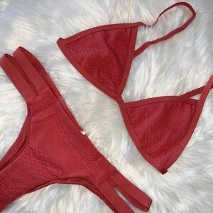 Tavik Red Ribbed Bikini Set with Triangle Top